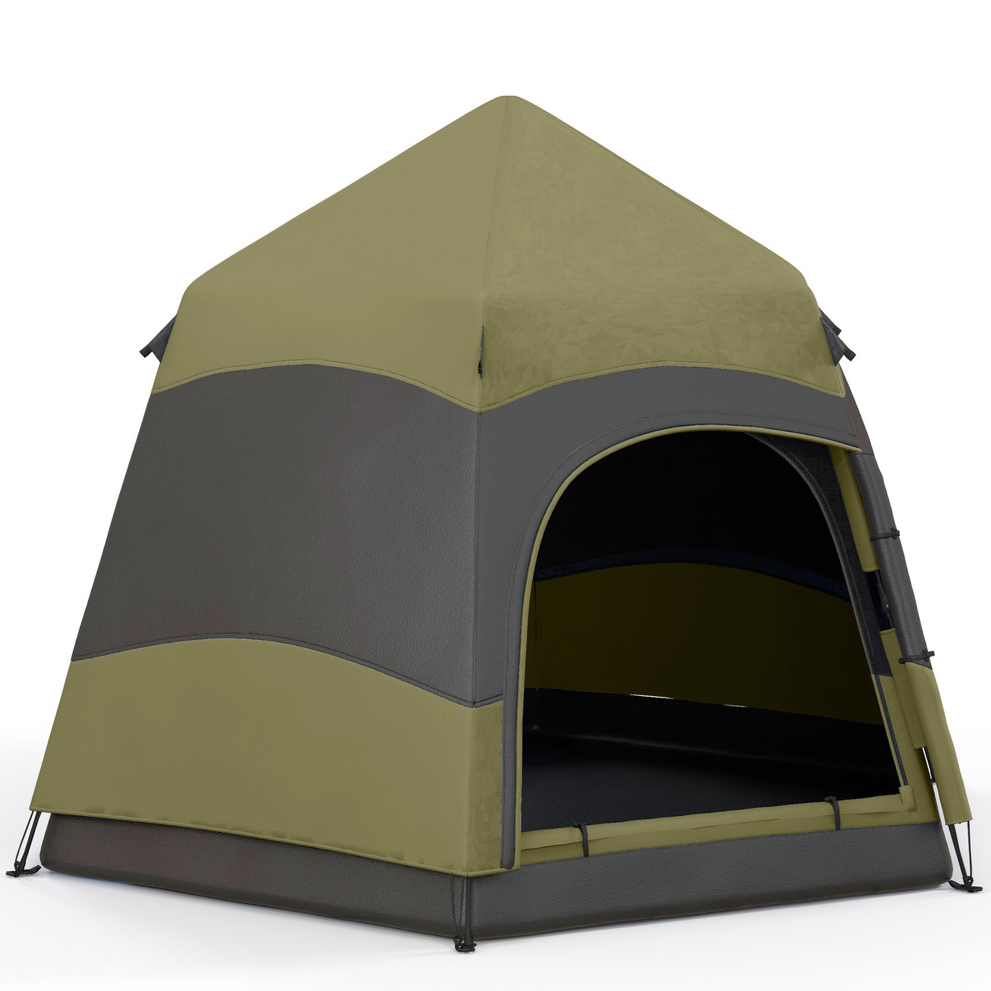 4 Man Hexagon Camping Tent with Hang Hook and Carry Bag - Dark Green and Light Grey