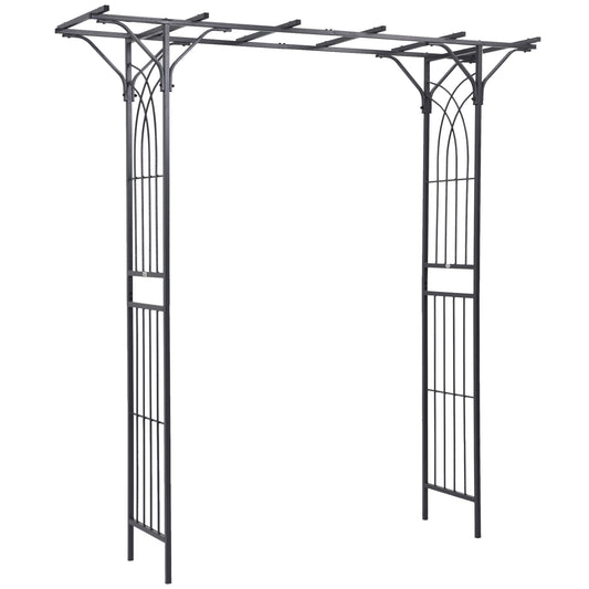 210cm Decorative Metal Garden Trellis Arch with Durable Steel Tubing & Elegant Scrollwork, Great for Weddings, Dark Gre
