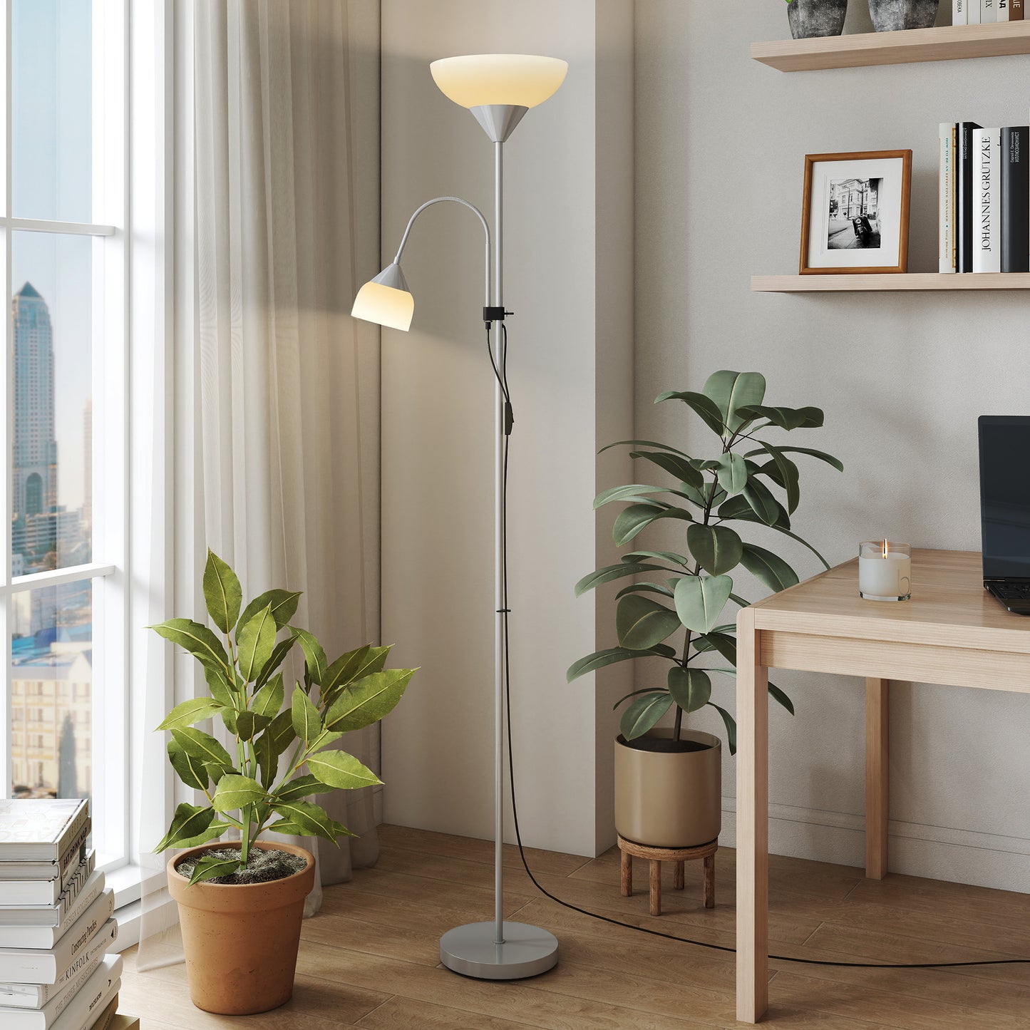 LED Floor Lamp for Living Room, 180cm Tall Standing Lamp, Mother and Child Uplighter with Adjustable Gooseneck