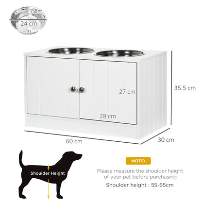 Raised Pet Feeder, with Two Bowls, Storage - White