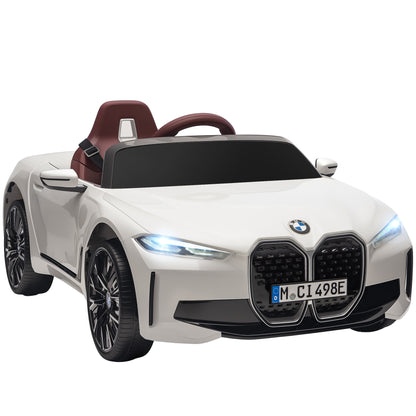 BMW i4 Licensed 12V Kids Electric Ride-On Car, White, Red and Light Blue