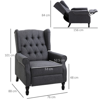 Recliner Armchair, Vintage Reclining Chair with Nail Head Trim, Wingback Chair with Button Tufted Back and Footrest