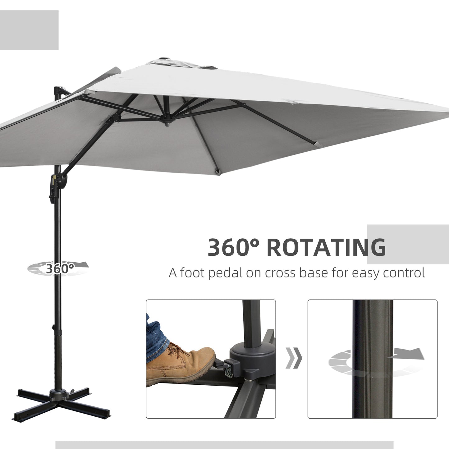 2.7 x 2.7 m Cantilever Parasol, Square Overhanging Umbrella with Cross Base, Crank Handle, Tilt