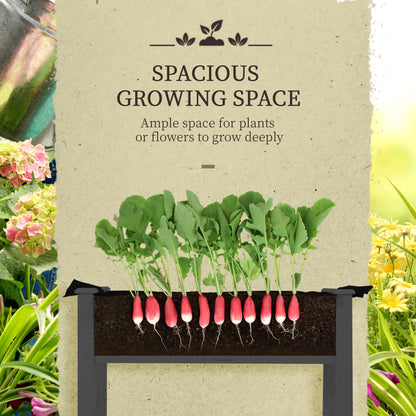 Raised Garden Bed Outdoor Elevated Wood Planter Box w/ PE Cover, Dark Grey