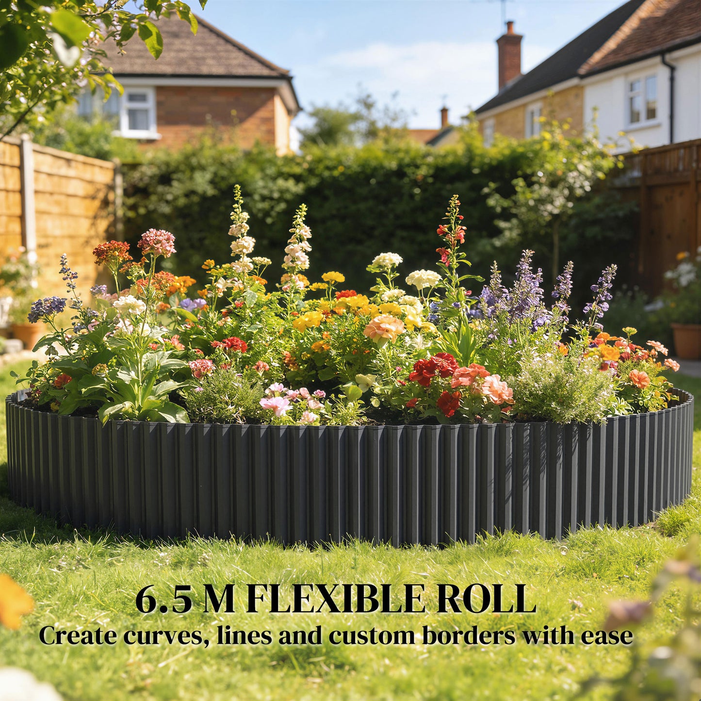 Metal Garden Edging Border, 8 in x 21.3 ft Corrugated Heavy Duty Galvanised Steel Lawn Edging, Dark Grey
