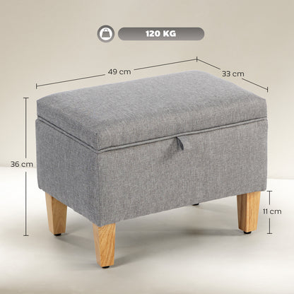 16L Linen Storage Ottoman Padded Footstool with Rubberwood Legs for Storage Box, Bed End, Shoe Bench, Seating, Light Grey