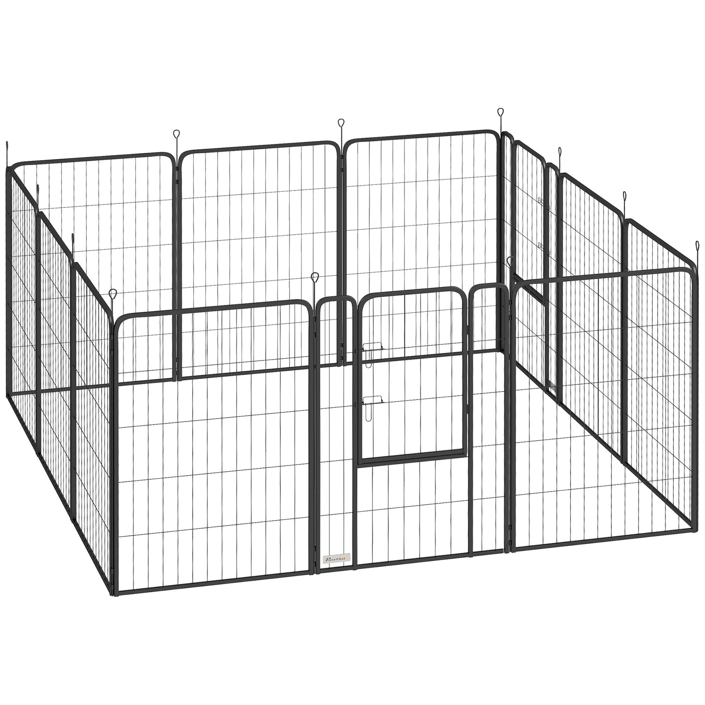 12-Panel Solid Dog Playpen with Doors, for Large Dogs, 100cm Tall, Black