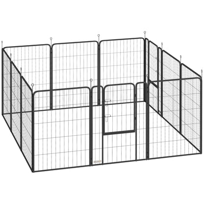 12-Panel Solid Dog Playpen with Doors, for Large Dogs, 100cm Tall, Black