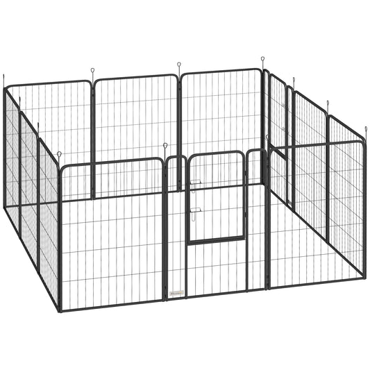 12-Panel Solid Dog Playpen with Doors, for Large Dogs, 100cm Tall, Black