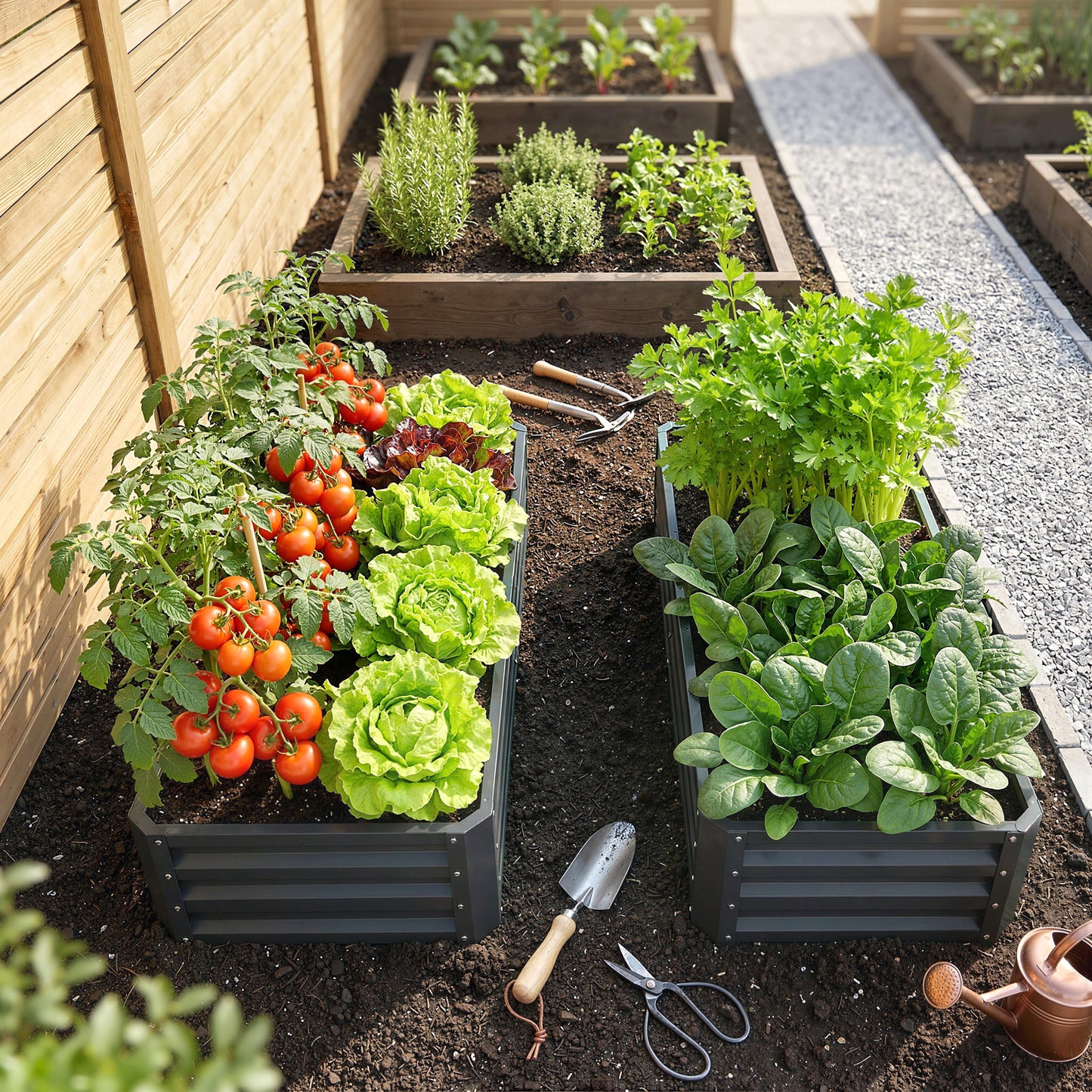 Set of 2 Raised Beds for Garden, Galvanised Outdoor Planters for Herbs Vegetables, Use for Patio Balcony, Grey