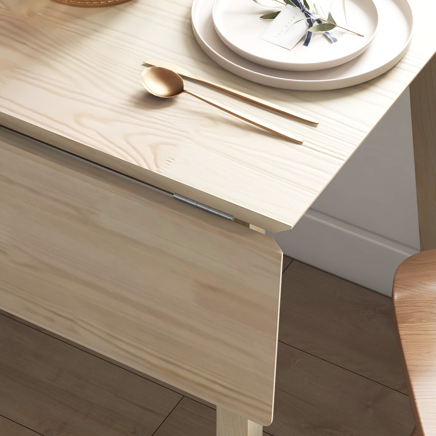 Solid Wood Folding Dining Table, Drop Leaf Table for 2-4 People, Natural Wood Finish