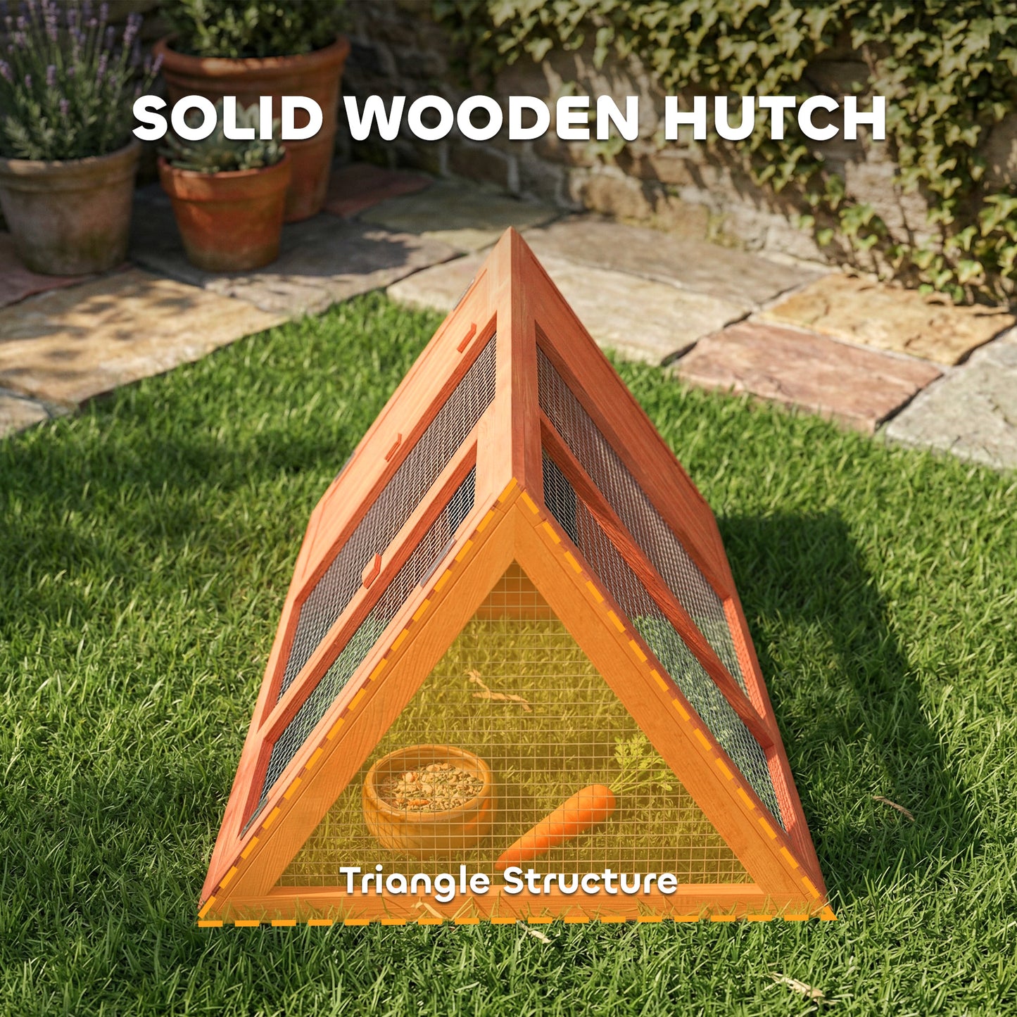 Rabbit Hutch, Wooden Guinea Pig Hutch with Run and Doors, Outdoor Triangle Bunny House for Rabbits,Duck and Chicken
