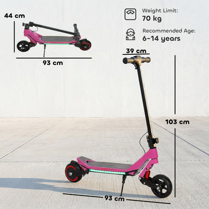 Electric Scooter for Kids, Foldable E Scooter for Age Age 6+ with LED Display, RGB lights, Up to 16km/h, Pink