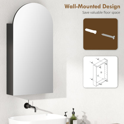 Arched Bathroom Mirror Cabinet with Adjustable Glass Shelves - Black