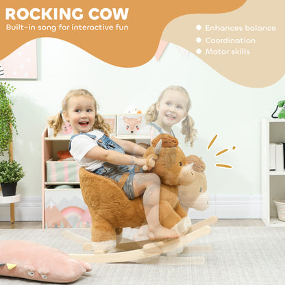 Baby Rocking Horse with Safety Belt, Wood Base, Animal Rocker for Children, Brown