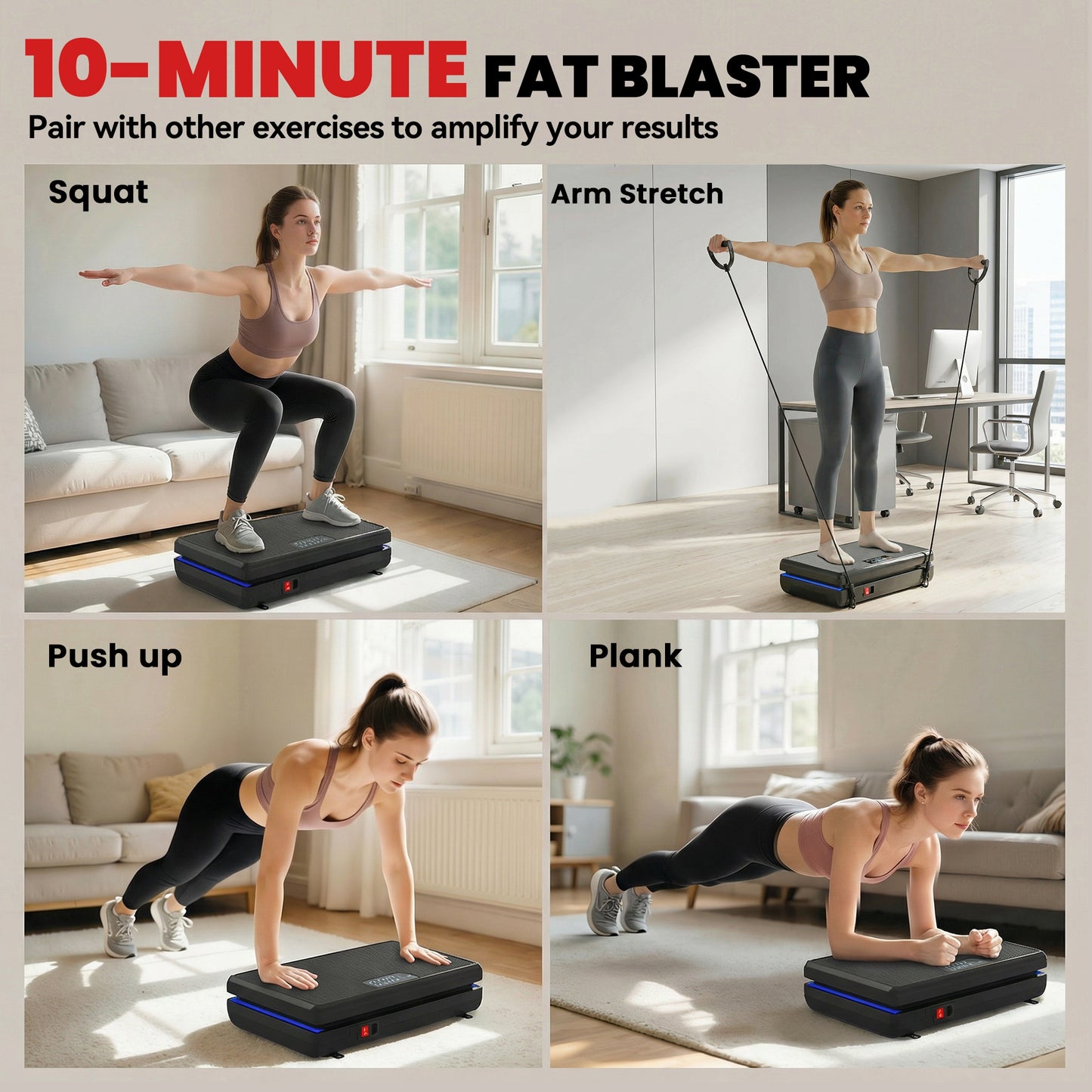 Vibration Plate Exercise Machine with 120 Speed Levels, 5 Programs, Quiet Vibrating Plate with Resistance Bands