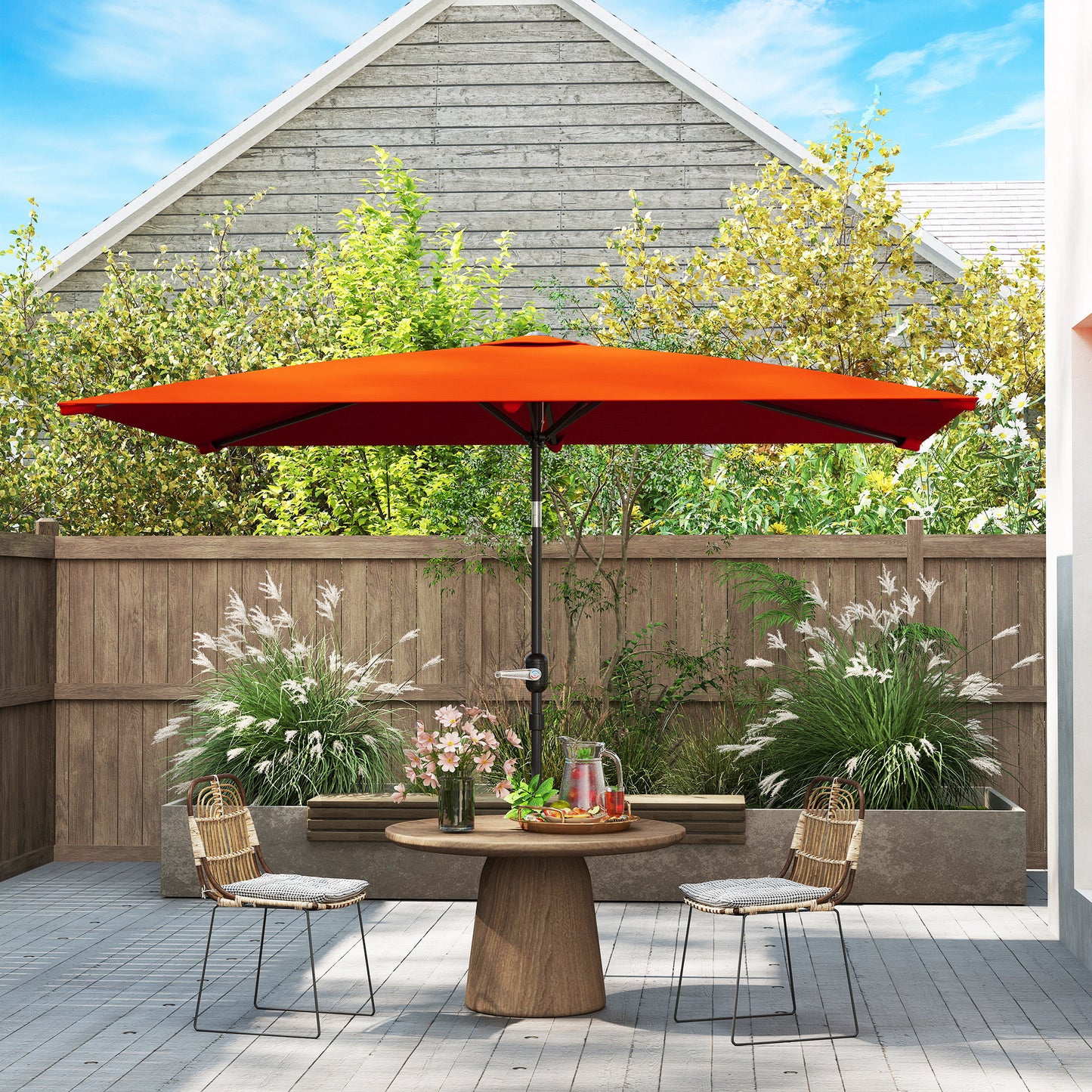 3x2m Garden Parasol Umbrella with Aluminium Pole, Tilt and Crank, Rectangular Outdoor Table Parasol Sun Shade for Patio
