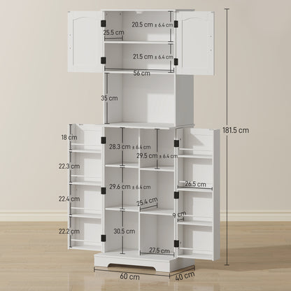 181.5 cm Freestanding Storage Cabinet, Tall Kitchen Cupboard with Adjustable Shelves, 8 Door Spice Racks, White
