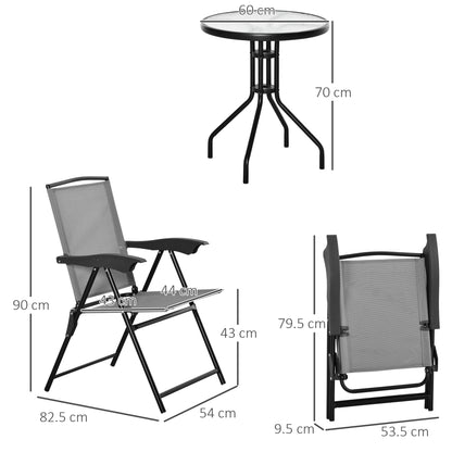3 Piece Outdoor Bistro Set, Patio Conversation Furniture Set with 2 Folding Backrest Adjustable Armchairs and Glass Top Coffe
