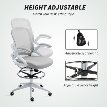 Drafting Chair with Flip-up Armrest, Mesh Office Stool with Foot Ring