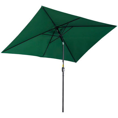 3x2m Garden Parasol Umbrella with Aluminium Pole, Tilt and Crank, Rectangular Outdoor Table Parasol Sun Shade for Patio