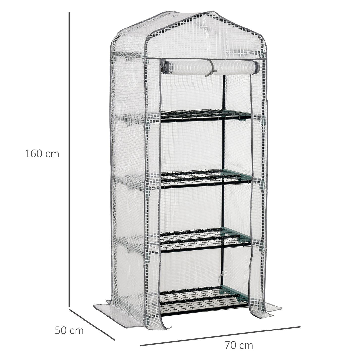 4 Tiers Mini Portable Greenhouse Compact Plant Grow Shed Metal Frame PE Cover 160H x 70L x 50Wcm