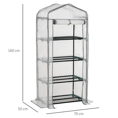4 Tiers Mini Portable Greenhouse Compact Plant Grow Shed Metal Frame PE Cover 160H x 70L x 50Wcm
