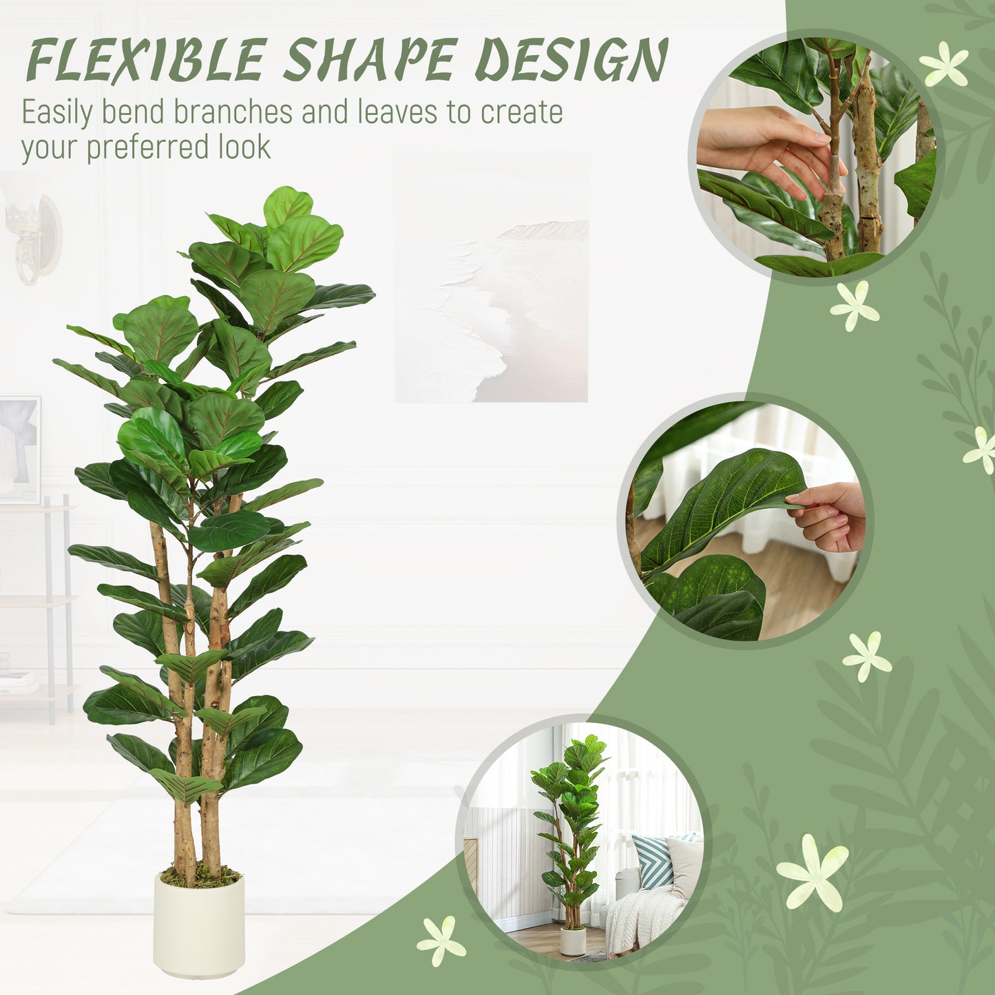 150cm Artificial Fiddle Leaf Fig Tree - Green
