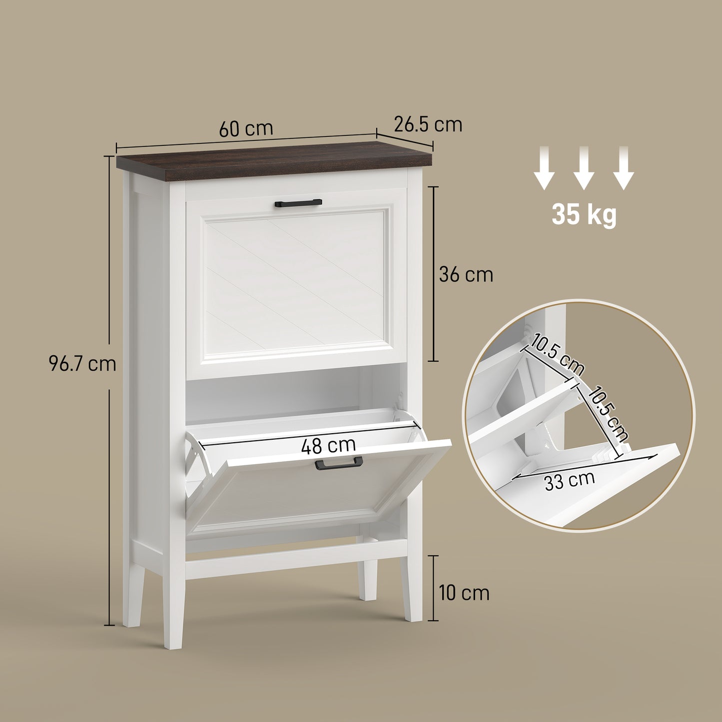 Shoe Cabinet with 2 Flip Drawers, Farmhouse Narrow Shoe Storage Cabinet with Adjustable Shelves, White