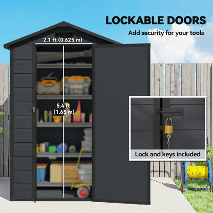 4 x 3 ft Plastic Garden Shed with Floor, Outdoor Storage Shed with Lockable Door, Window and Vent, Dark Grey