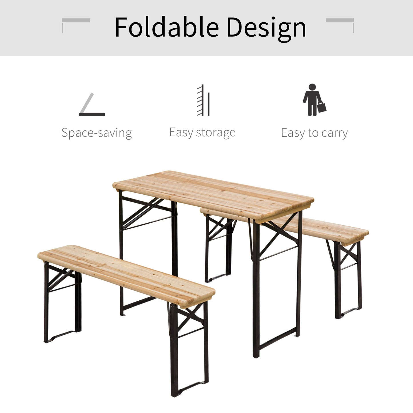 Portable Folding Camping Picnic Table and Bench Set Garden BBQ Chairs Stools Trestle Wooden Wood (120cm(L) x 25cm(W) x 46cm(H