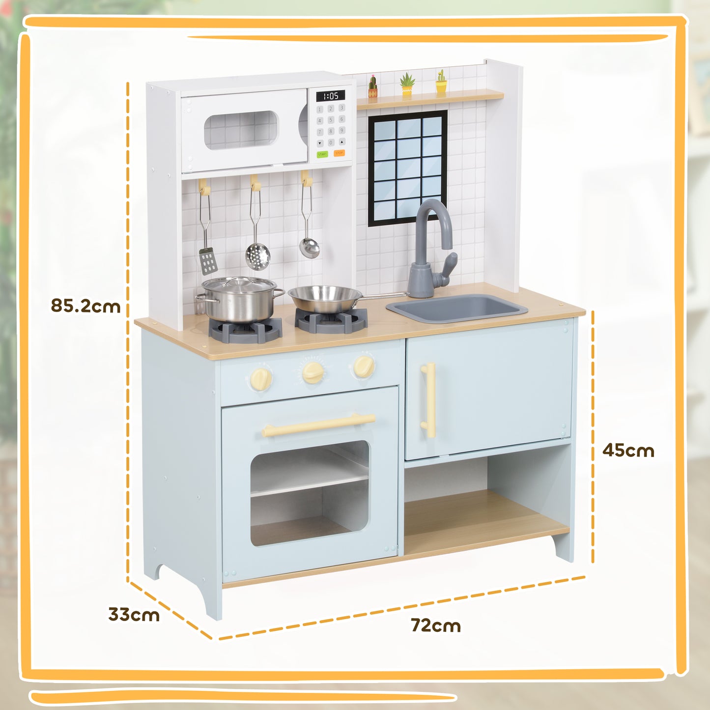 Pretend Play Kitchen, Kids Kitchen Playset with Light & Sound Stove, Turning Knobs, Cooking Accessories