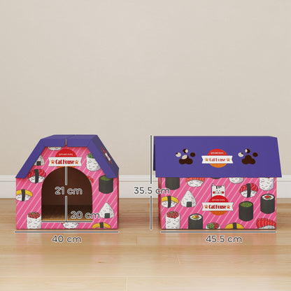 Cat Scratching Board, 2-in-1 Cardboard Cat House and Hideaway for Indoor Cats, Pink