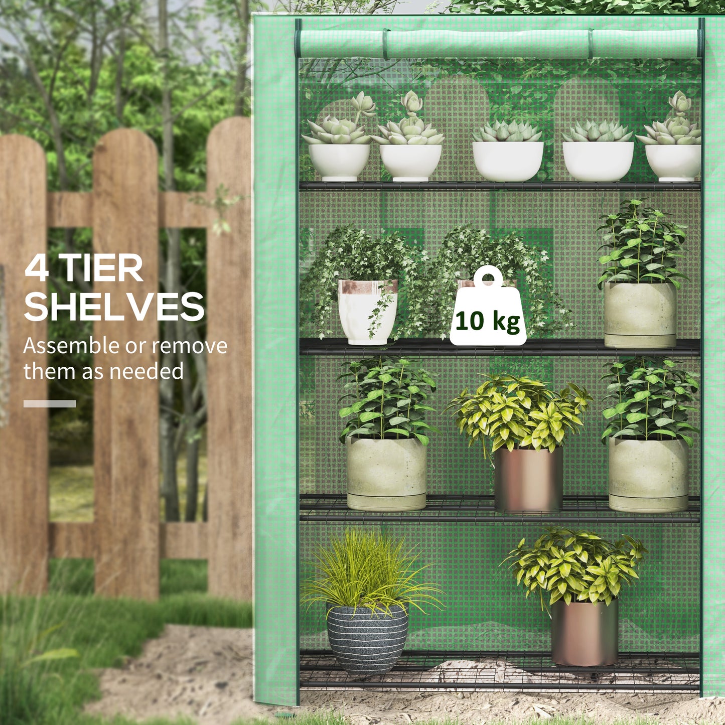 4 Tier Mini Greenhouse with Reinforced PE Cover, Portable Indoor Outdoor Green House with Roll-up Door and Wire Shelves