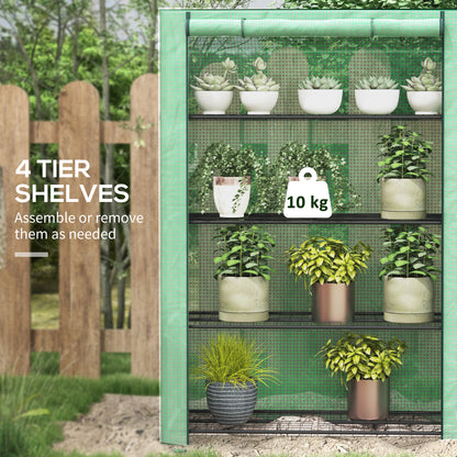 4 Tier Mini Greenhouse with Reinforced PE Cover, Portable Indoor Outdoor Green House with Roll-up Door and Wire Shelves