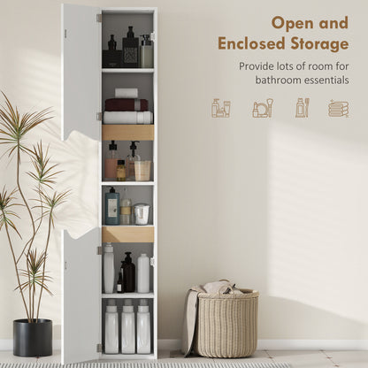 Tall Slim Bathroom Cabinet with 2 Doors, 2 Shelves - White