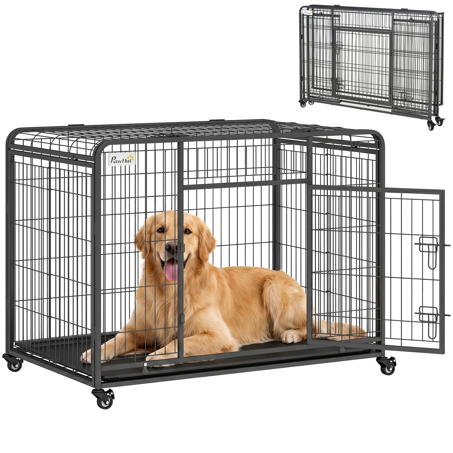 Metal Dog Cage Kennel Locking Door & Wheels Removable Tray Openable Top For Large Pets 109.5 x 71 x 78 cm