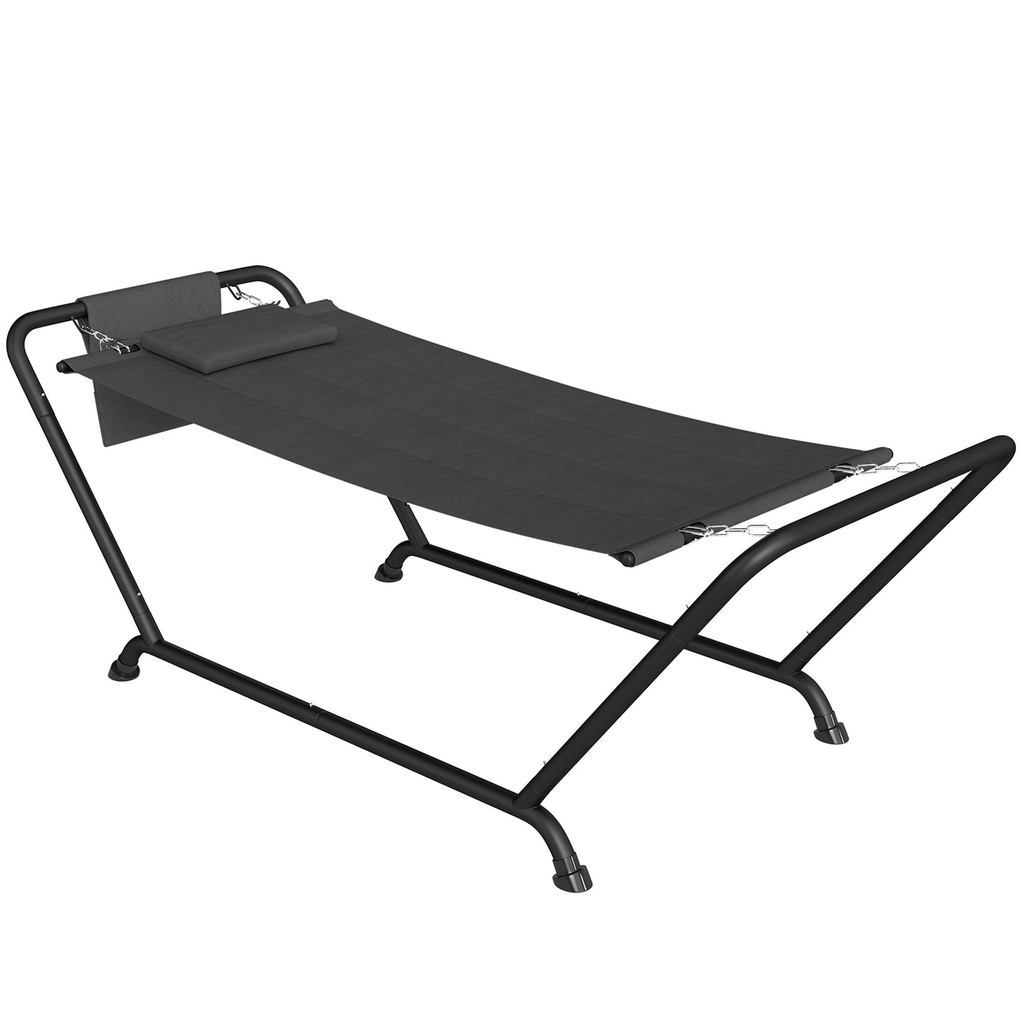 Outdoor Hammock with Stand, Freestanding Hammock with Side Pocket, Headrest for Patio, Balcony, Porch, Dark Grey