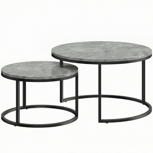Set of Two Cement-Effect Stacking Tables - Grey
