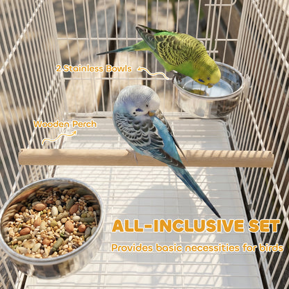 Bird Cage Foldable Portable Budgie Cage with Wooden Perch 2 Bowls for Travel 49 x 31 x 40 cm White