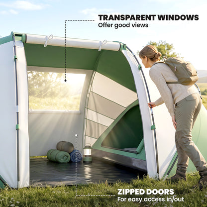 4 Man UV Protection Camping Tent - Green and White