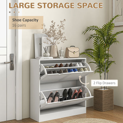 2 Drawers Entryway Shoe Cabinet, Narrow Shoe Storage Cabinet with 2 Flip Drawers