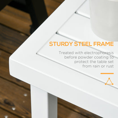 Garden Side Table End Table Patio Coffee Table with Umbrella Hole, Steel Frame for Balcony, White