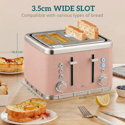 Electric Stainless Steel Kettle and Toaster Set, 3000W 1.7L UK Strix Thermostat Fast Boil Kettle Pink
