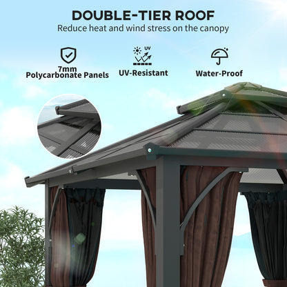 3 x 3(m) Hardtop Gazebo Canopy with 7mm Polycarbonate Double-Tier Roof, Garden Gazebo Permanent Pavilion