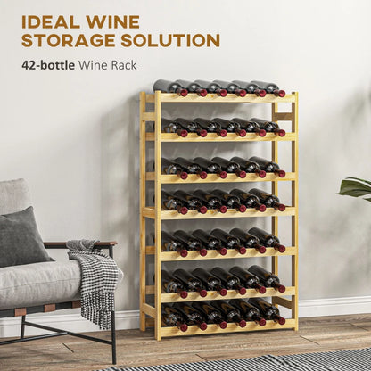 42 Bottle Wooden Wine Rack - Natural Finish