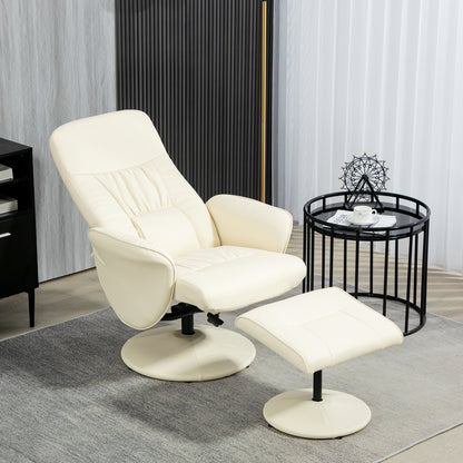 Swivel Recliner Chair with Footstool, PU Leather Armchair and Ottoman with High Back and Round Base for Living Room