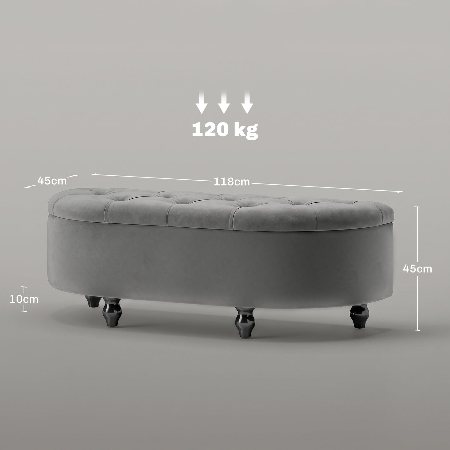 Velvet-Feel Half Circle Storage Ottoman - Dark Grey