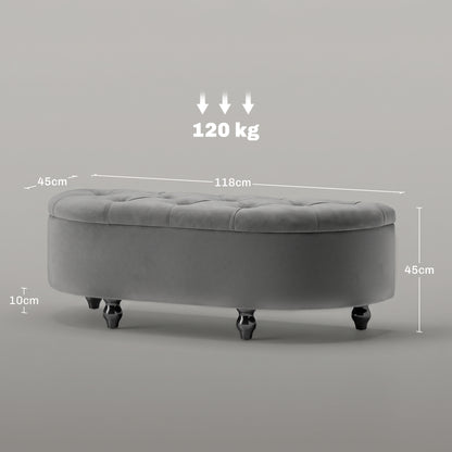 Velvet-Feel Half Circle Storage Ottoman - Dark Grey