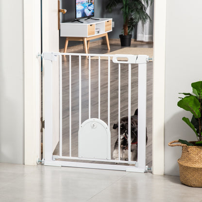 Dog Gate with Cat Flap Pet Safety Gate Barrier, Stair Pressure Fit, Auto Close, Double Locking, for Doorways, Hallways
